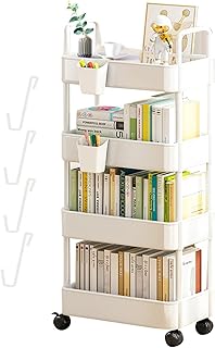 Utility Cart on Wheels, 3 Tier Rolling Cart, Multi-Functional Snack Cart Trolley, Rolling Library Book Cart for Room Office, Movable Bathroom Cart for Laundry Room