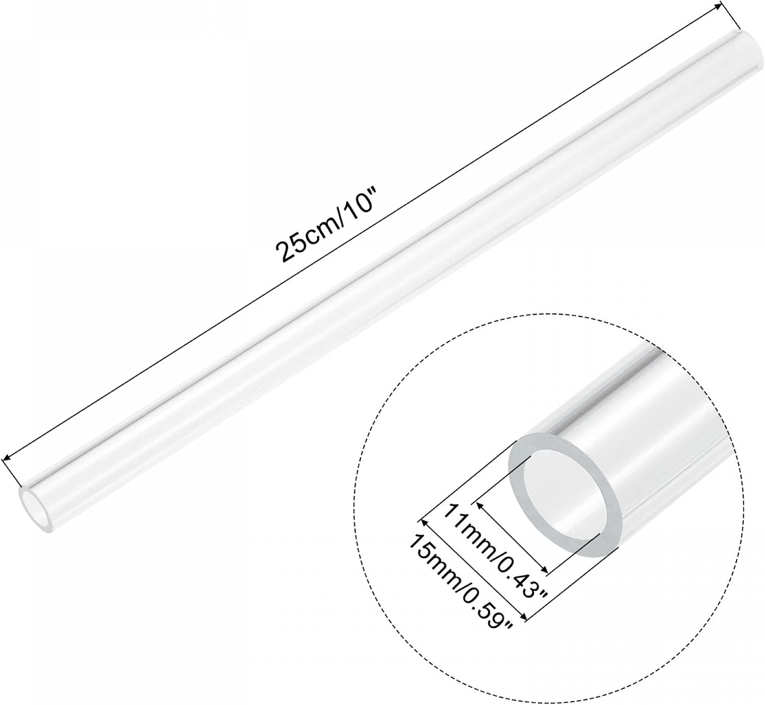 MECCANIXITY Acrylic Pipe Clear Rigid Round Tube 11mm(0.4") ID 15mm(0.6") OD 10" for Lamps and Lanterns, Water Cooling System 4pcs