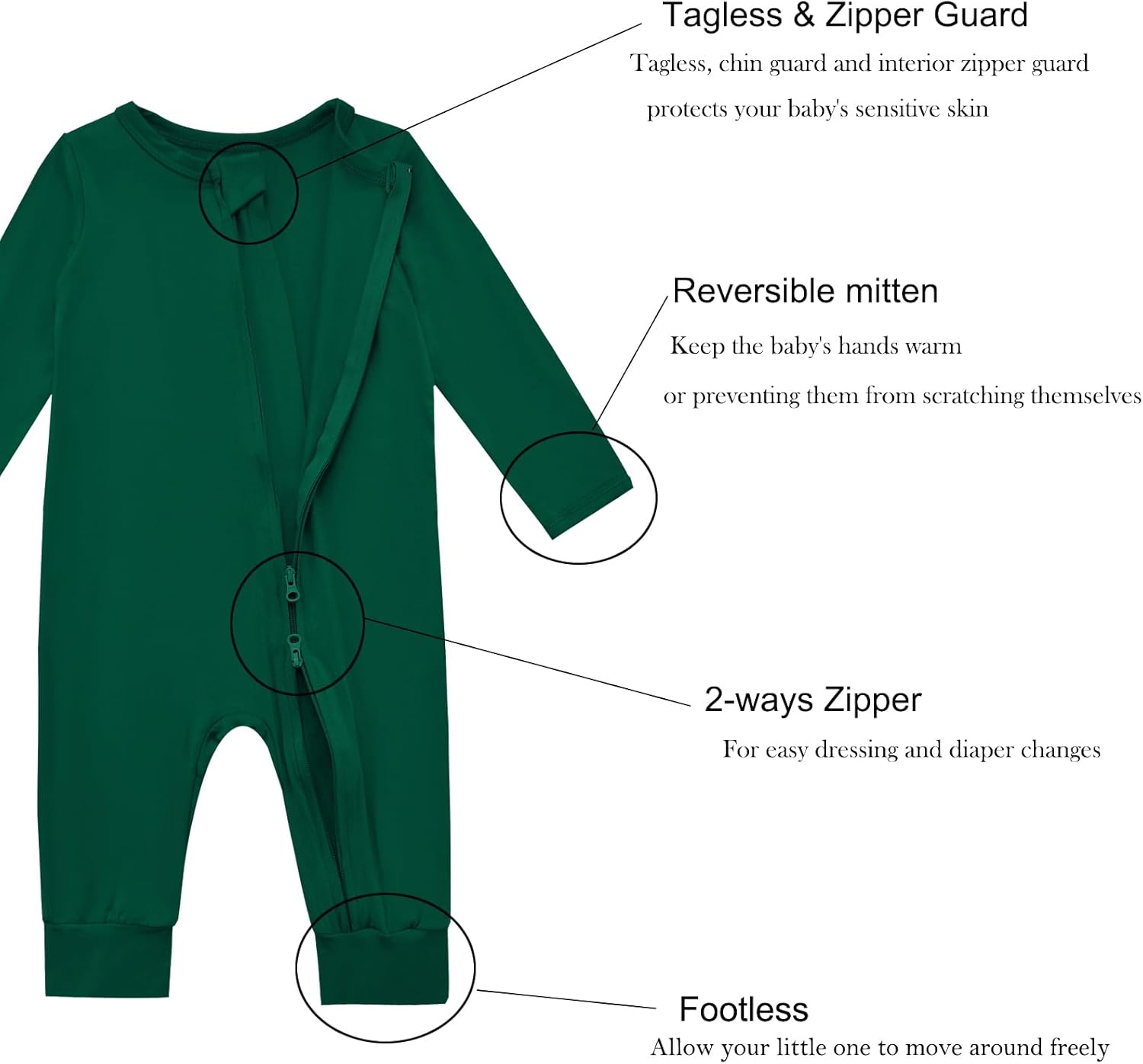 Aablexema Baby Footless Pajamas Rayon 3pcs Unisex Infant Zipper Romper with Mitten Cuffs Sleep Play PJs - Image 4