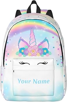 Unicorn Blue Customized Backpack for Girls Boys, Personalized with Name, 15"