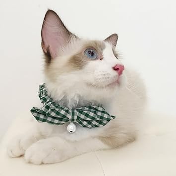 Meri Shopp Pet Dog Cat Kitten Fashionable Bell Charms Collar Necklace Pet Lovers Gift Pet Supplies Green Plaid Pattern Design