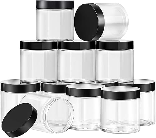 Miniatura 51 de SATINIOR Paquete de 12 tarros de plástico de 10 onzas con tapas, tarros redondos transparentes para cosméticos de viaje, para artículos de tocador
