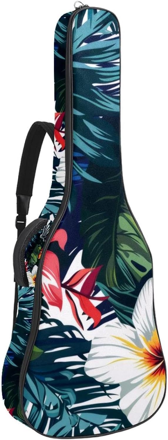 Acoustic Guitar Gig Bag 1 cm Thick Padding, Waterproof Electric Guitar Bag 40-42 Inch Guitar Case Backpack with Dual Shoulder Strap, Aesthetic Jungle Flowers Pattern