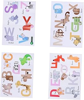 Hohopeti 4 peças de adesivos de parede de alfabeto de aprendizagem precoce para crianças folhas de adesivos para crianças decalques de parede de letras adesivos de parede de animais adesivos de parede removíveis de PVC infantil
