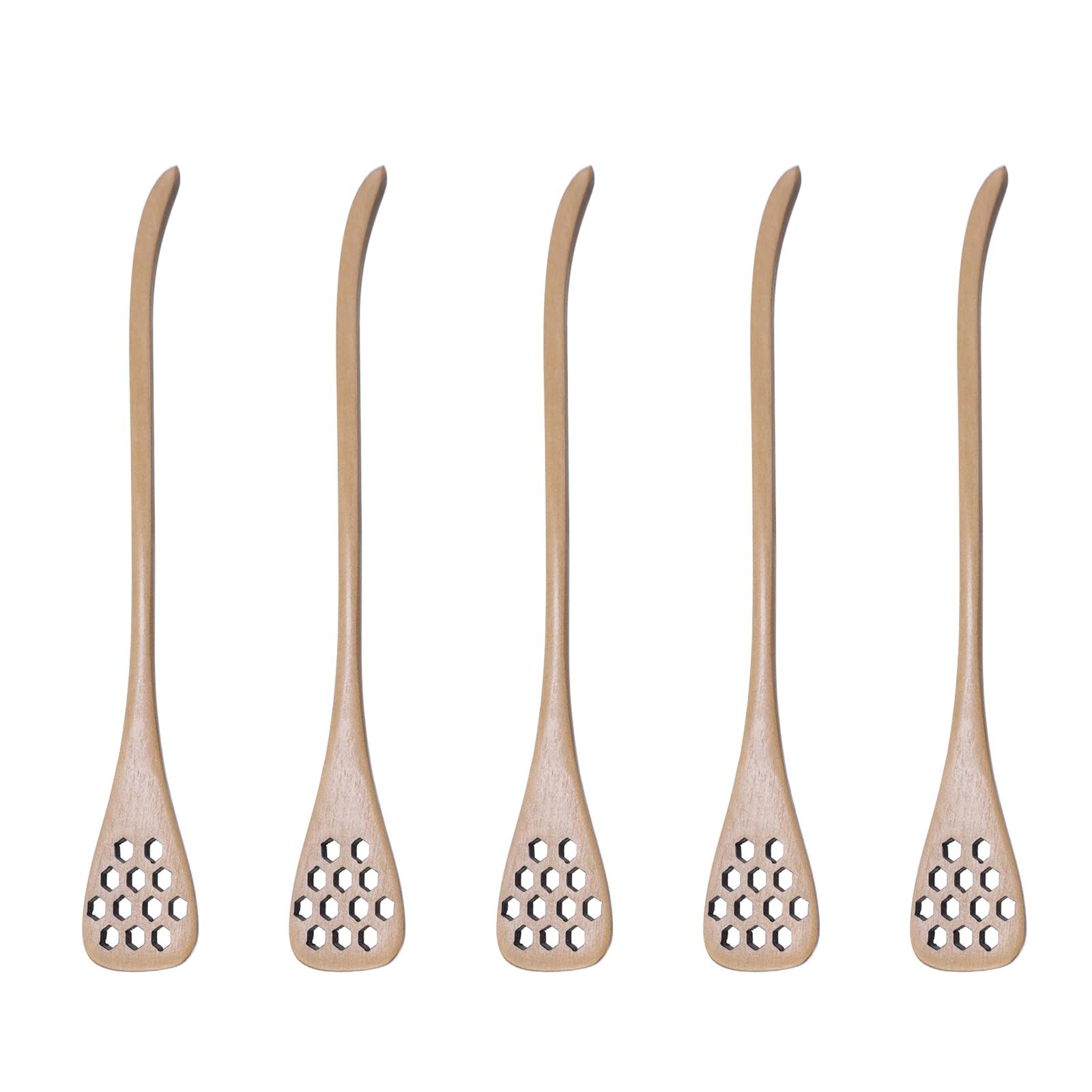 Pastlla 5pcs Wooden Honey Dipper Stick 7 Inch Coffee Stirring Spoons Wooden Honey Spoon Stirrer Honey Wand for Honey Jar Dispense Drizzle Honey Milk Coffee (Light Brown)