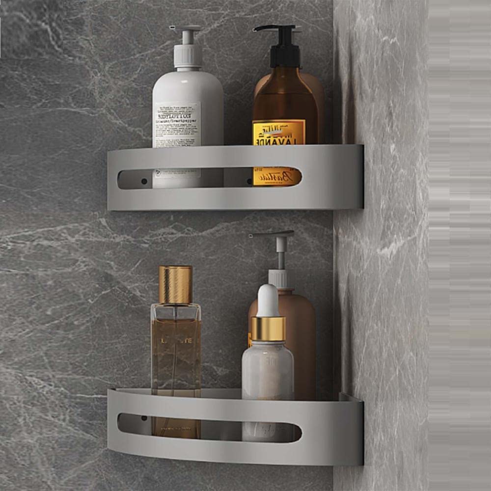 Toallero estante de baño, estantes flotantes, estante cuadrado de esquina de baño, jabonera, champú, organizador escurridor montado en la pared, estante de cocina/oro rosa de dos niveles
