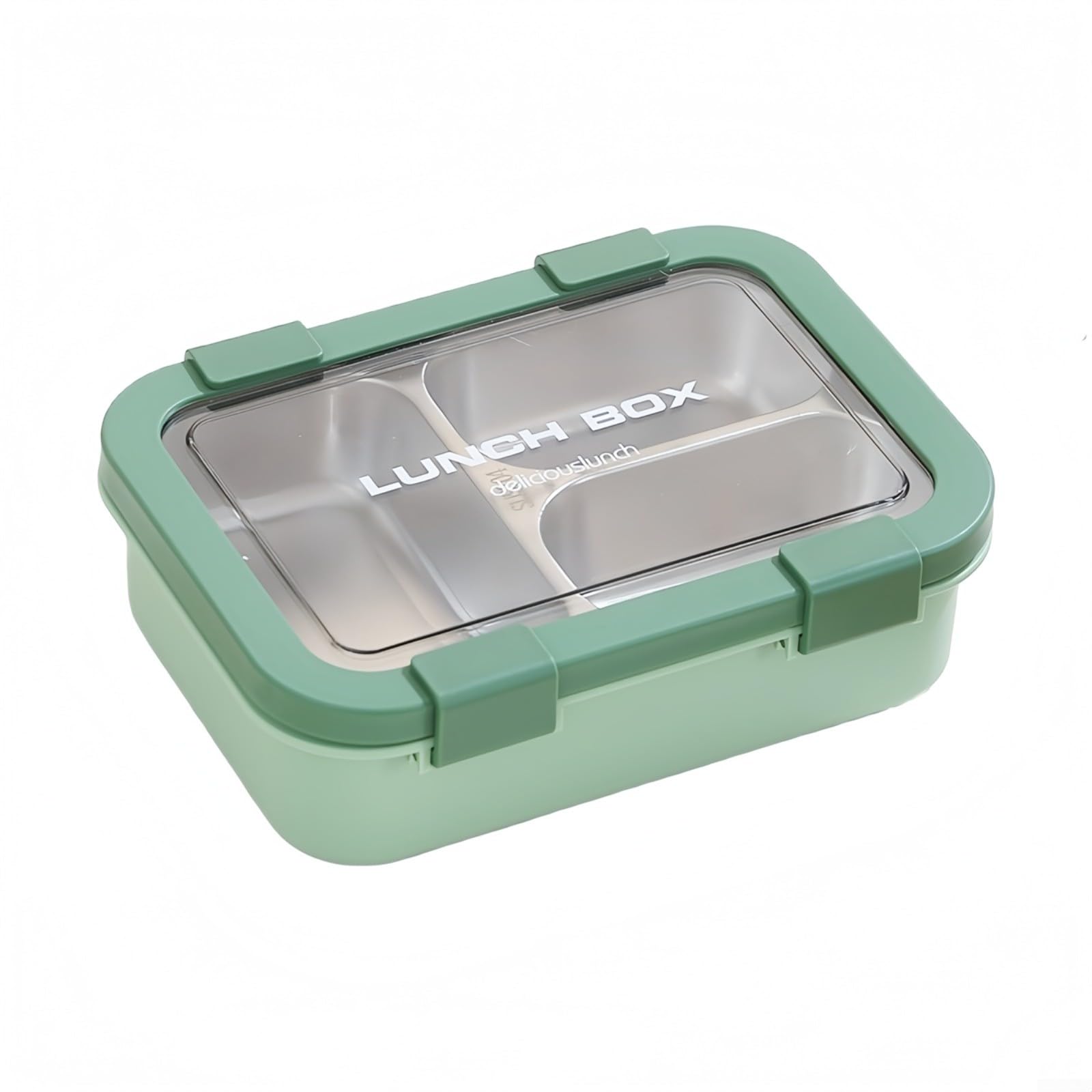 Jurtmy Stainless Steel Lunch Box, 3 Compartments and Leakproof Lids, Removable Dishwasher Safe Tray, Food Storage Container for School, Work(Green)