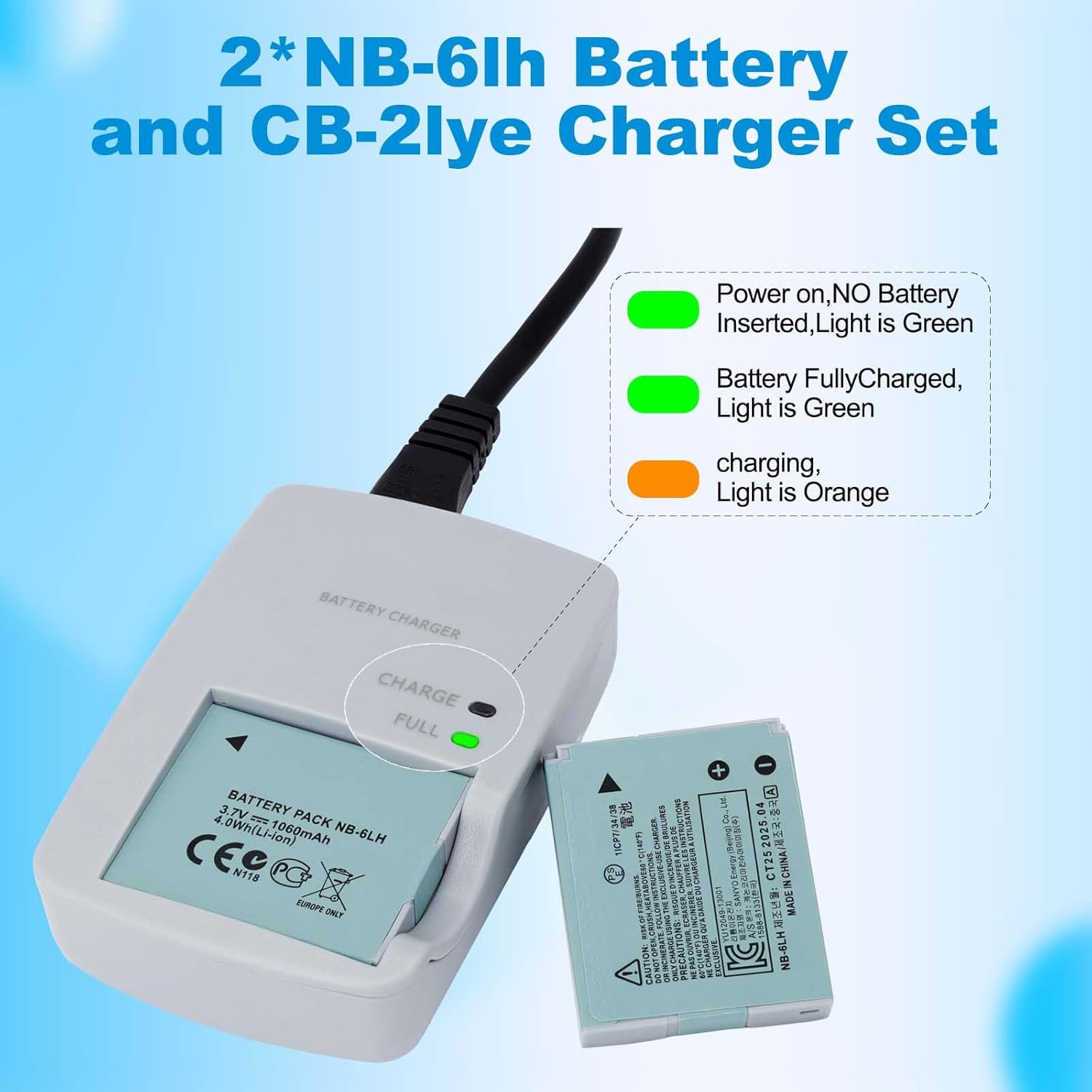 2 Pack NB-6L NB-6LH Battery and CB-2LY Charger Kit for Canon Compatible with PowerShot D10, D20, S90, S95, S200, SD770IS & SX170IS, SX240HS, SX500IS, SX700HS Cameras