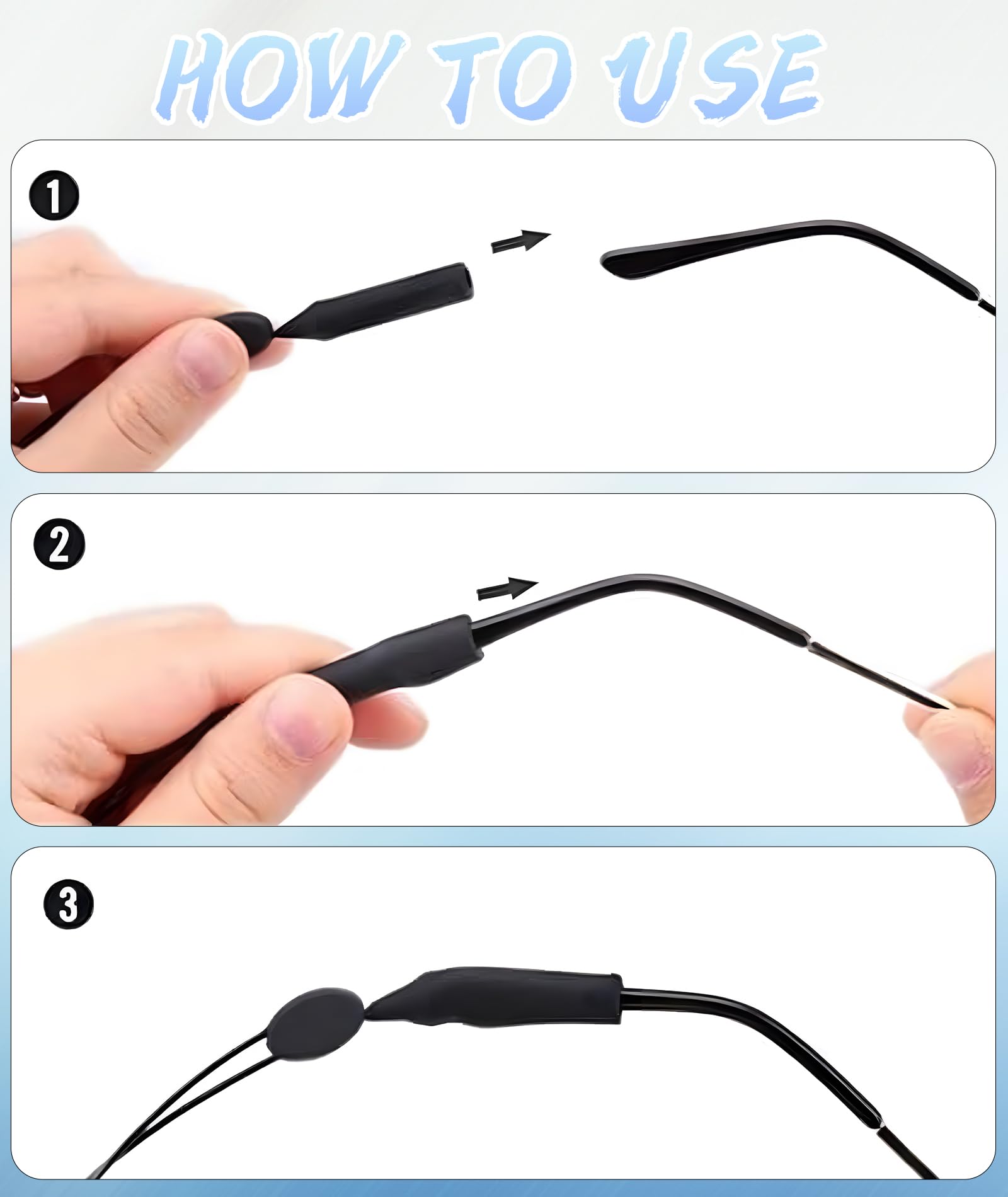 Chuppinz 3 Pcs Black Specs Holder Strap and 3 Pairs Silicone Ear Hooks, Adjustable Sports Band with Silicone Ear Grip, Anti-Slip Eyewear Retainer for Glasses, 35CM Extended Length - Image 4 thumbnail