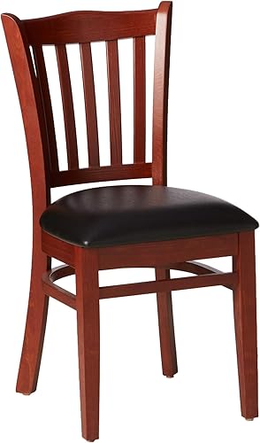 Miniatura 4 de Flash Muebles 4Pk Hercules Series Vertical Slat Volver Madera de Nogal restauranteSilla Asiento de vinilo negro