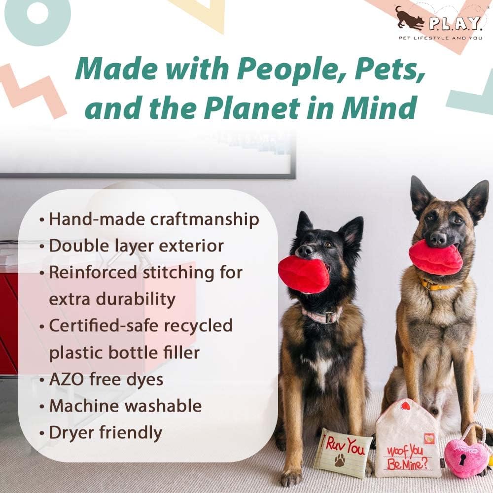 P.L.A.Y.かわいいぬいぐるみ犬のおもちゃ - ラブバグ バレンタインデーをテーマにした丈夫なスクイーカー噛むおもちゃ、子犬&a