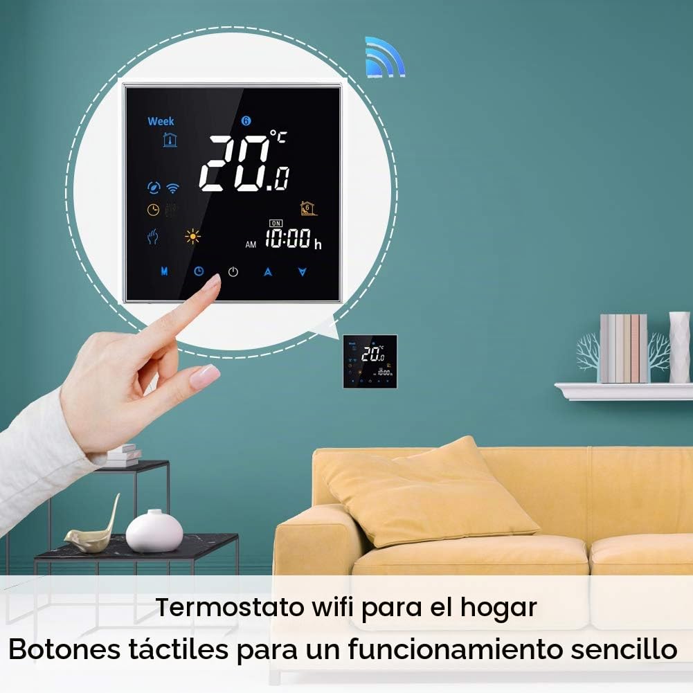 Termostato Smart WiFi Compatible con Alexa Google Home - Termostato Inteligente Inalámbricos Programable para Caldera de Gas Calefacción, Digital Controlador de Temperatura,3A