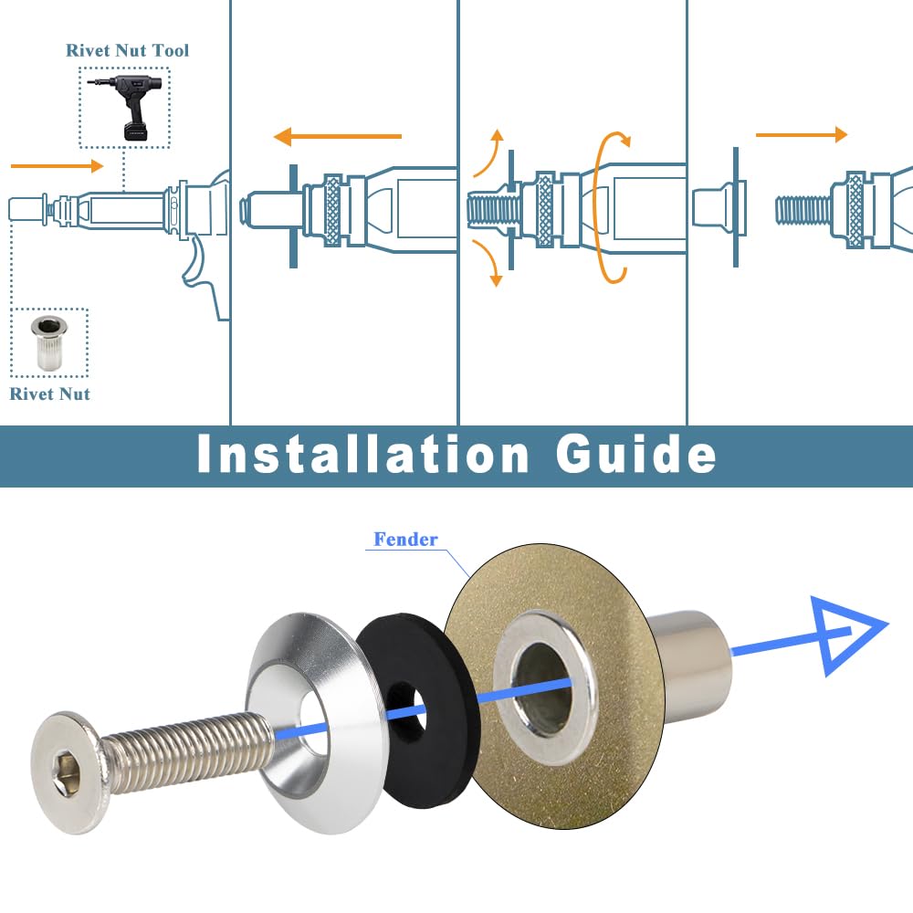 Kit di rondelle coniche in alluminio anodizzato, 48 pezzi, M6 x 18 mm, per widebody, parafanghi, parafanghi, vano motore (argento)