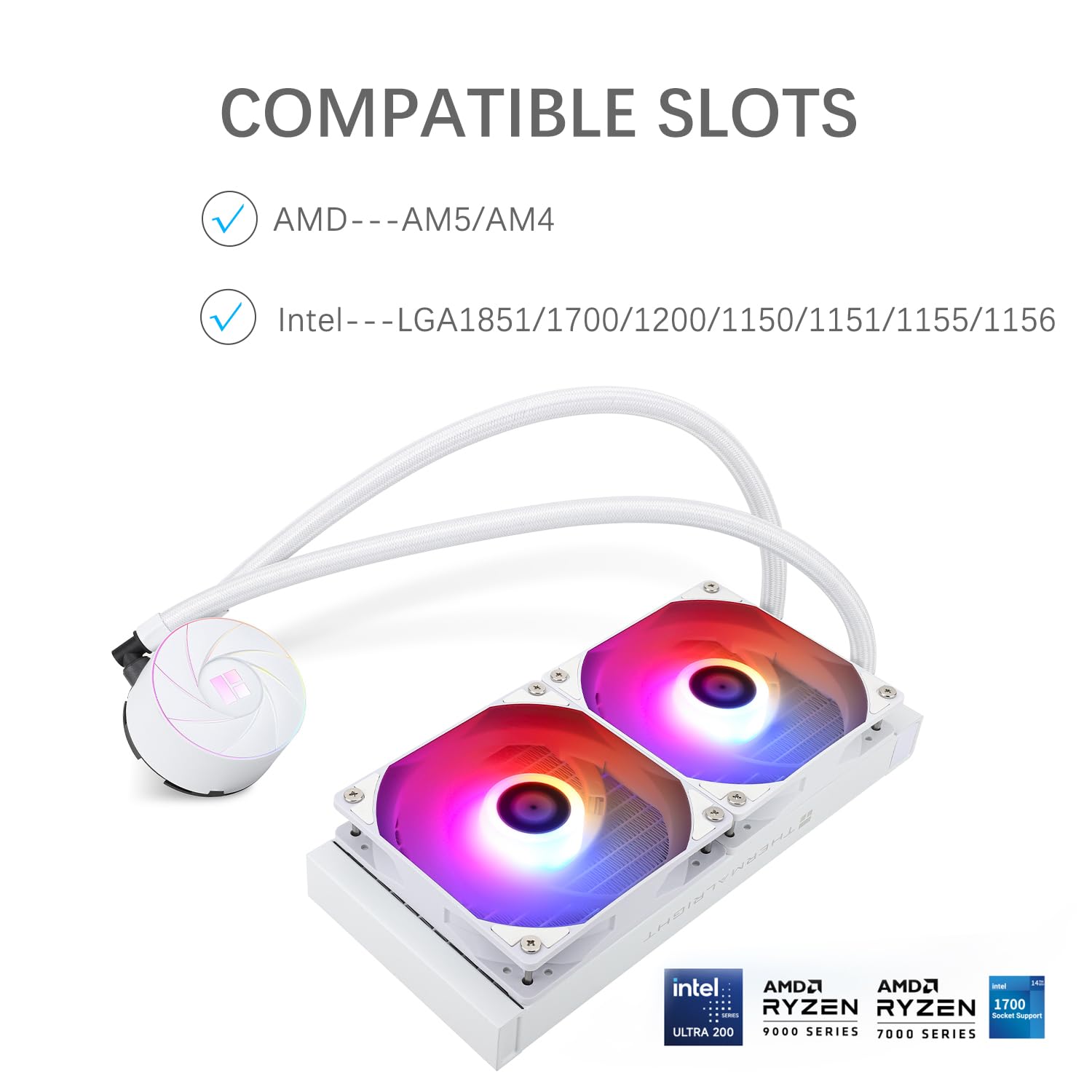 TR-Thermalright AQUA ELITE 240 Bianco ARGB Liquid CPU Cooler, 240 mm Aio Cooling, doppia ventola PWM Low Noise-ARGB, per AMD AM4/AM5, Intel LGA1851/1700/115x/1200/2011(bianco)