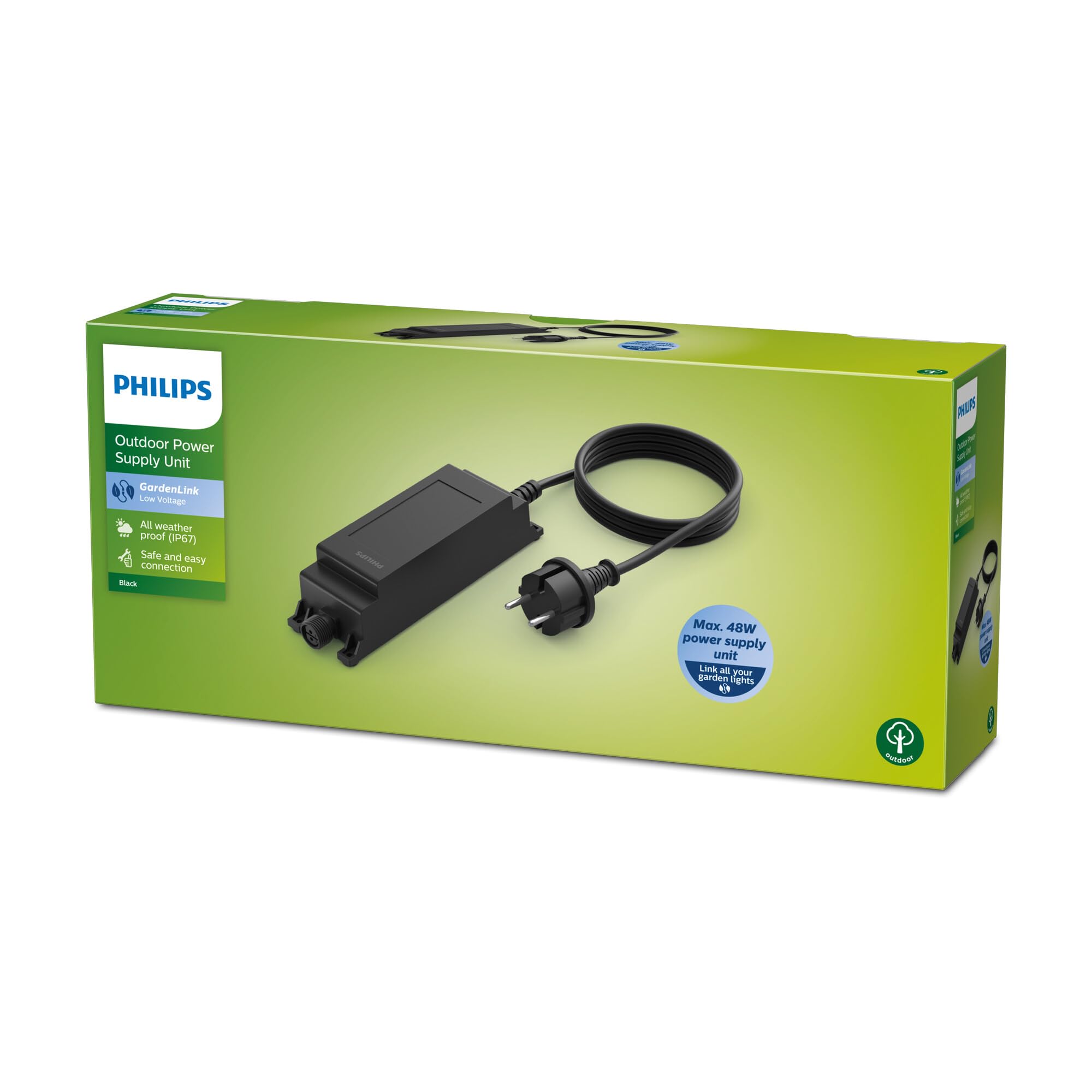 Philips - Transformador de corriente a 12V sistema de ilimunación exterior Philips Gardenlink, protección IP67