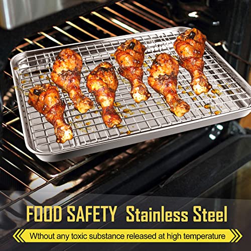 12.5 Inch Baking Pan With Rack Set, Joyfair Quarter Stainless Steel Toaster Oven Tray With Cooling Rack For Cookies/Meats/Bacon, Heavy Duty & Commercial Grade, Mirror Finish & Dishwasher Safe #TOP5
