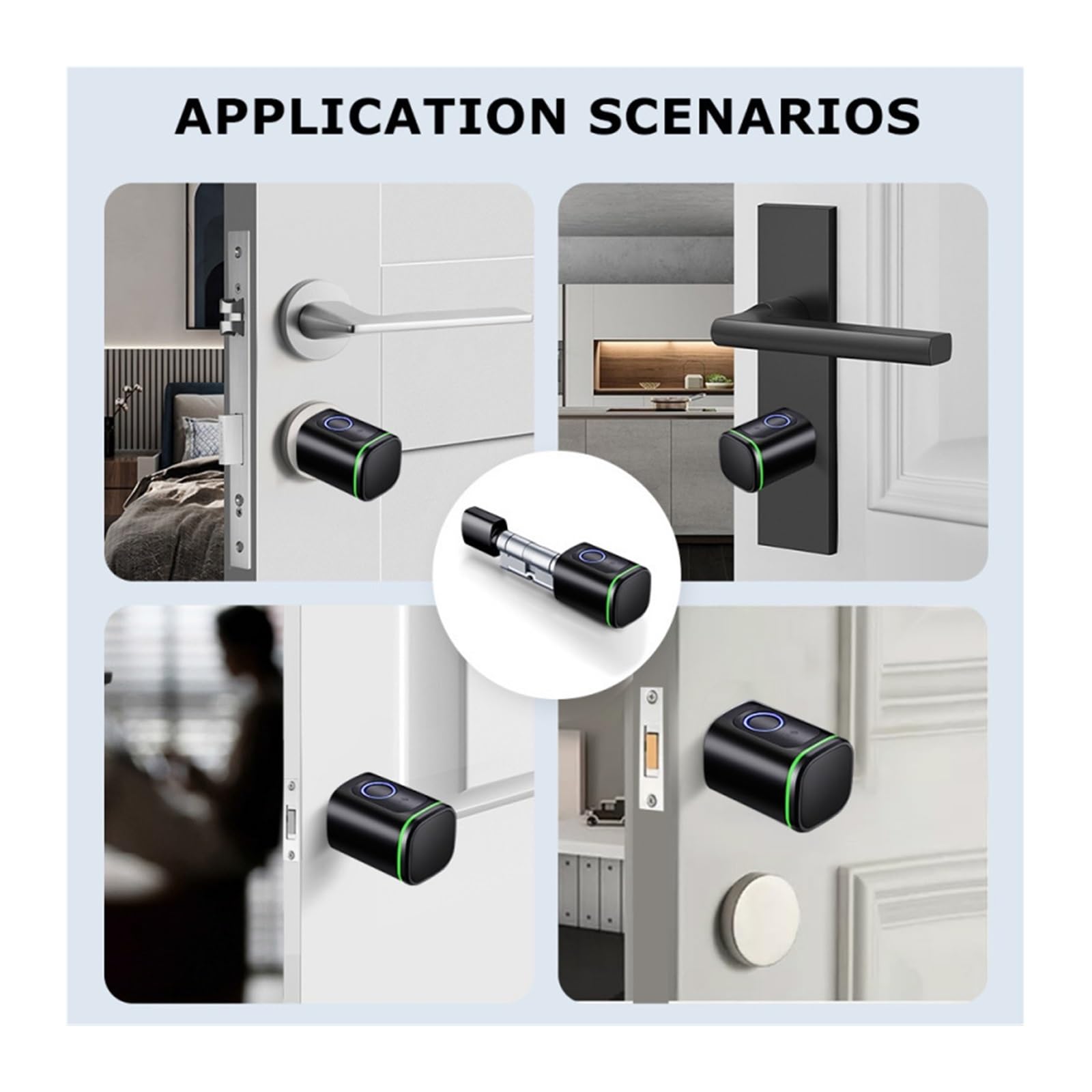 Serratura intelligente a cilindro con impronta digitale, supporta lo sblocco remoto tramite scheda IC/APP tramite Bluetooth(Noir)
