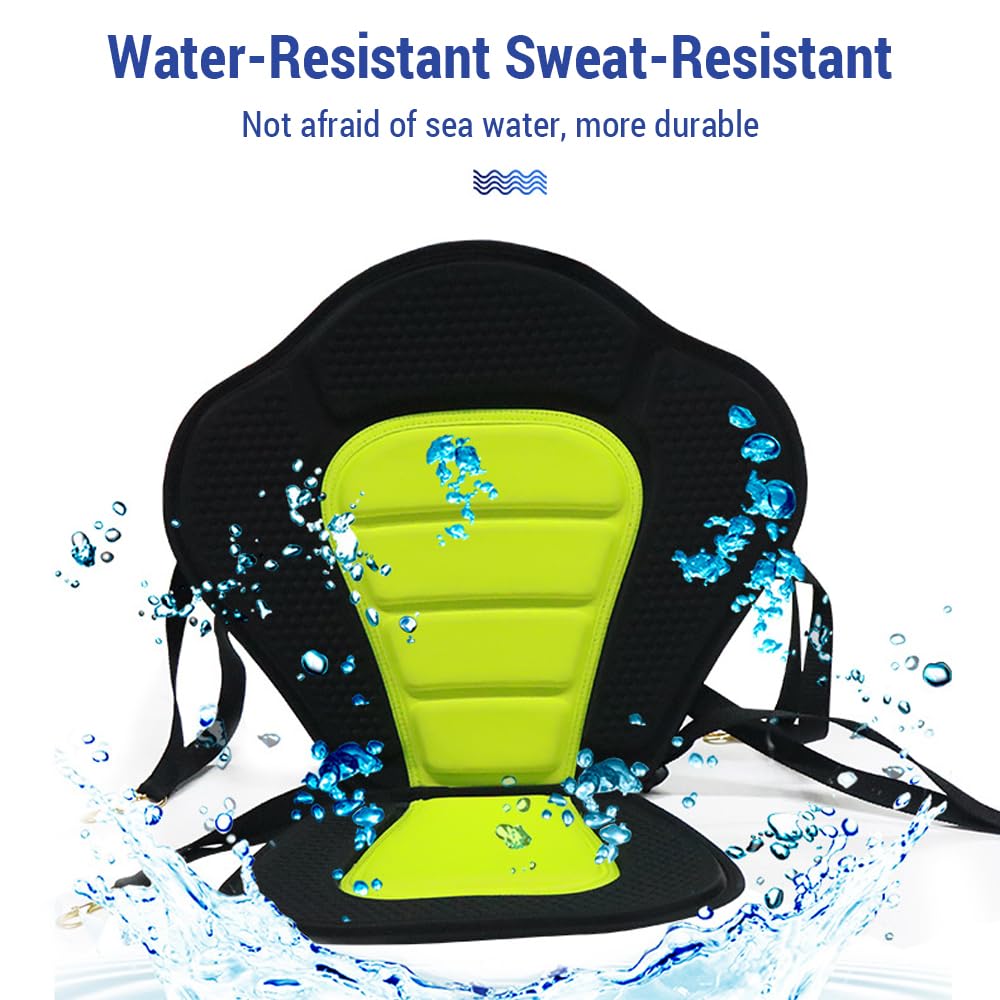 Asiento de kayak de EVA verde ajustable con bolsa de almacenamiento opcional, diseño ergonómico, 50,5 x 45 x 30,5 cm, 1000 g/1150 g
