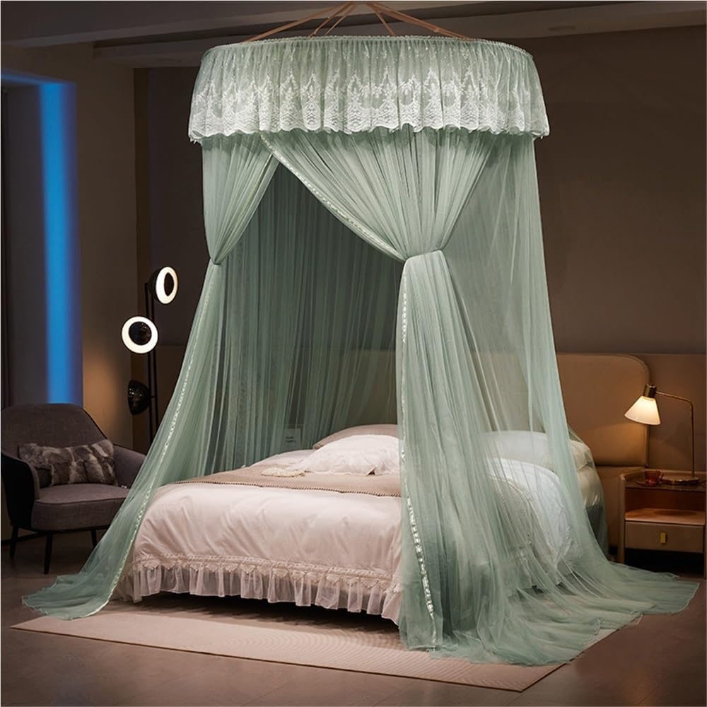 Dome Bed Curtains, Ceiling Mosquito Net, Bed Canopy Drapes Hanging for Bedroom, Canopy Bed Curtain Suitable for Reading, Relaxing and Resting(Green)