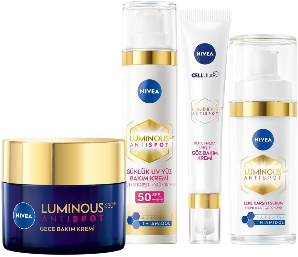 NIVEA Luminous630 Leke Karşıtı Cilt Bakım Seti,Gündüz Yüz Kremi 50ml,Gece Kremi,Cilt Serumu,Göz Kremi