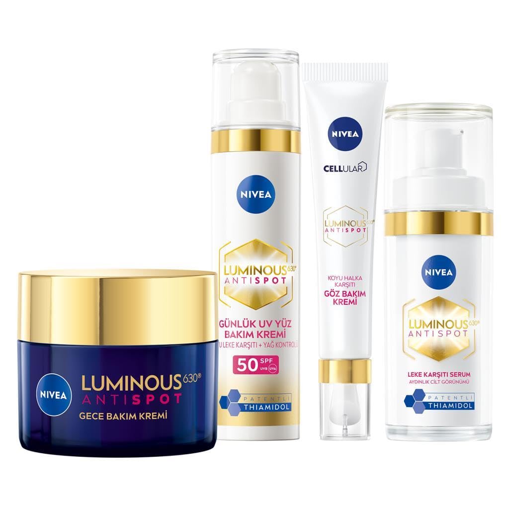 NIVEA Luminous630 Leke Karşıtı Cilt Bakım Seti,Gündüz Yüz Kremi 50ml,Gece Kremi,Cilt Serumu,Göz Kremi