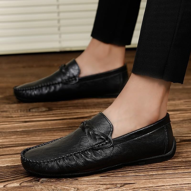 Italy Style Black Men Leather Shoes Fashion Bowtie Loafers Men's Flats Dress Shoes Handmade Party and Wedding Shoes2