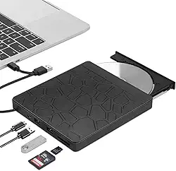 Unidade de DVD externa para laptop, USB 3.0 Tipo-C CD DVD +/-RW gravador de disco óptico, leitor de CD/DVD ROM portátil Zilynhom com 2 compartimentos para cartão e 3 portas USB, para desktop Windows 10/8/7 Linux Mac OS