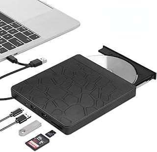 External DVD Drive for Laptop, USB 3.0 Type-C CD DVD +/-RW Burner Optical Disk Drive, Portable CD/DVD ROM Writer Reader with 2 Card Slot& 3 USB Port, for Desktop Windows 10/8/7 Linux Mac OS