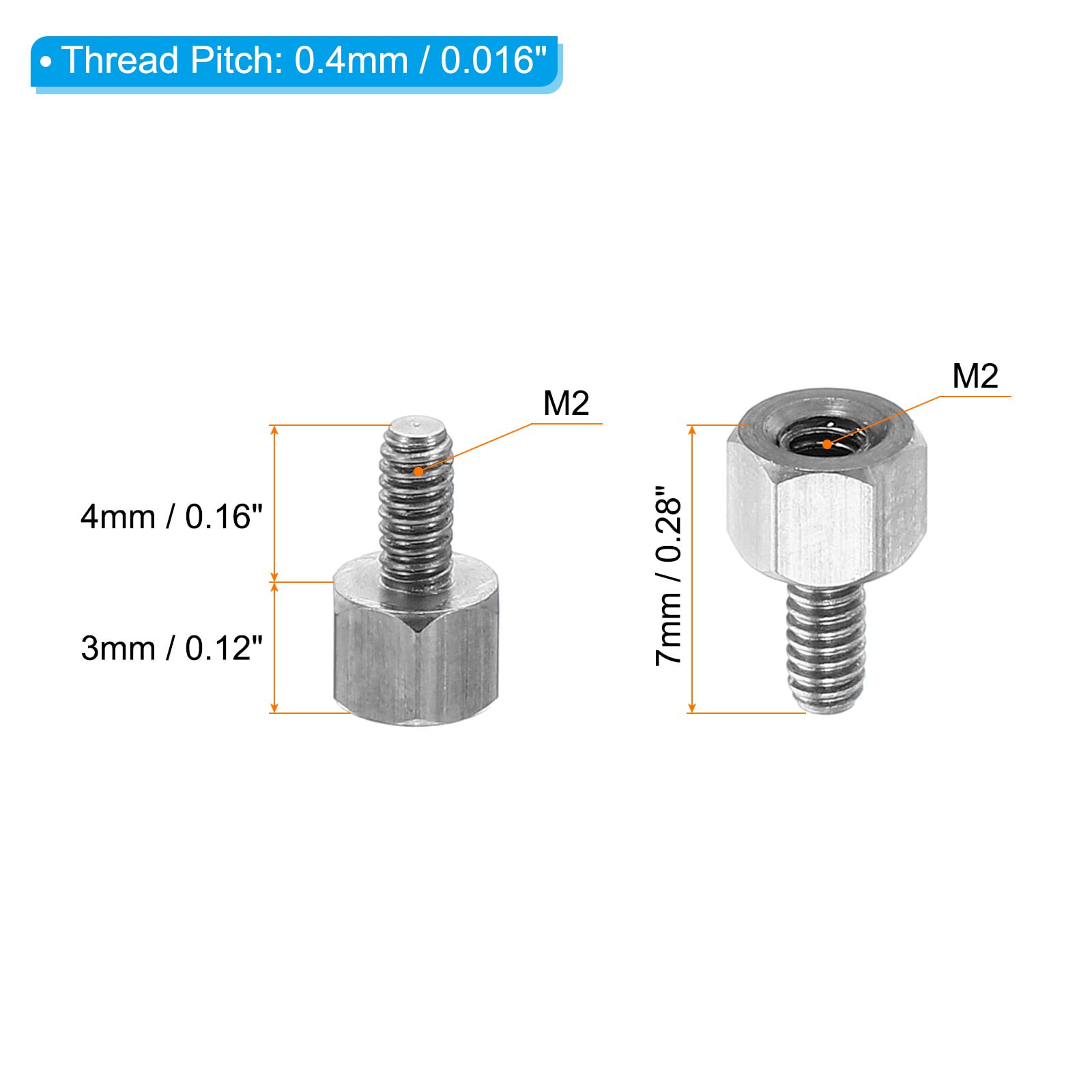 PATIKIL M2x3mm+4mm Male-Female Hex Standoff, 25 Pack Stainless Steel PCB Standoffs Screws for Motherboards Computer Cases - Image 2