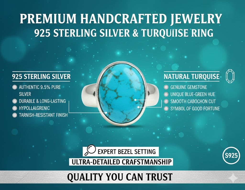 55Carat Unisex NA plata de ley talla ovalada turquesa turquesa