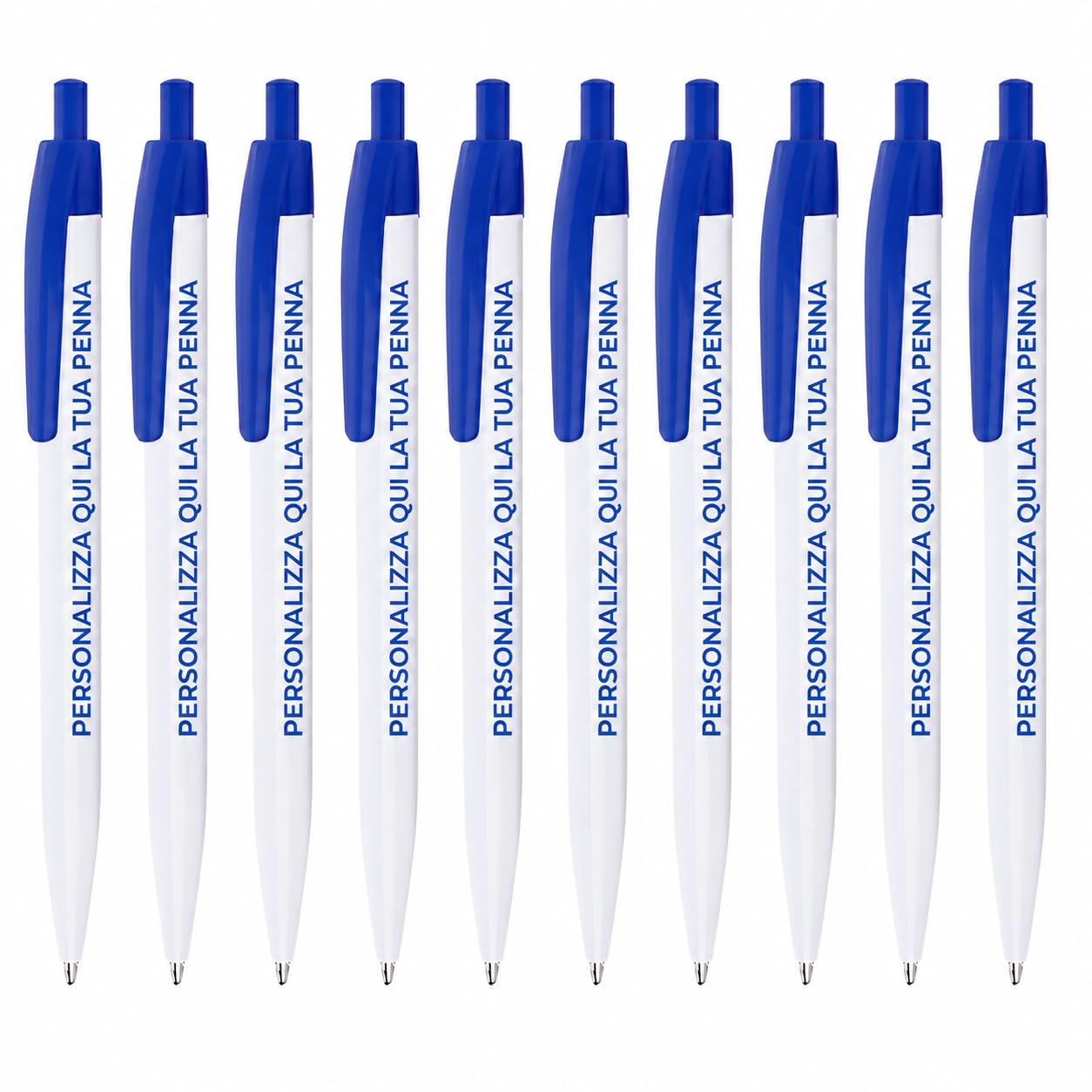 Penna Personalizzata con Logo, Nome o Testo | Penna a Sfera Personalizzabile con Stampa UV a Colori | Gadget Aziendale per Ufficio, Eventi, Fiere, Scuole e Regali Personalizzati (1000, Blu)