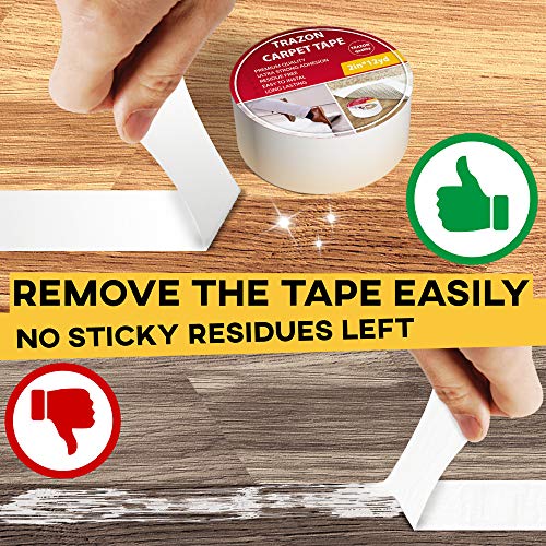 Image of Carpet Tape Double Sided - Rug Tape Grippers for Hardwood Floors and Area Rugs - Carpet Binding Tape Strong Adhesive and Removable, Heavy Duty Stickers Grip Tape, Residue Free (2 Inch / 15 Yards)