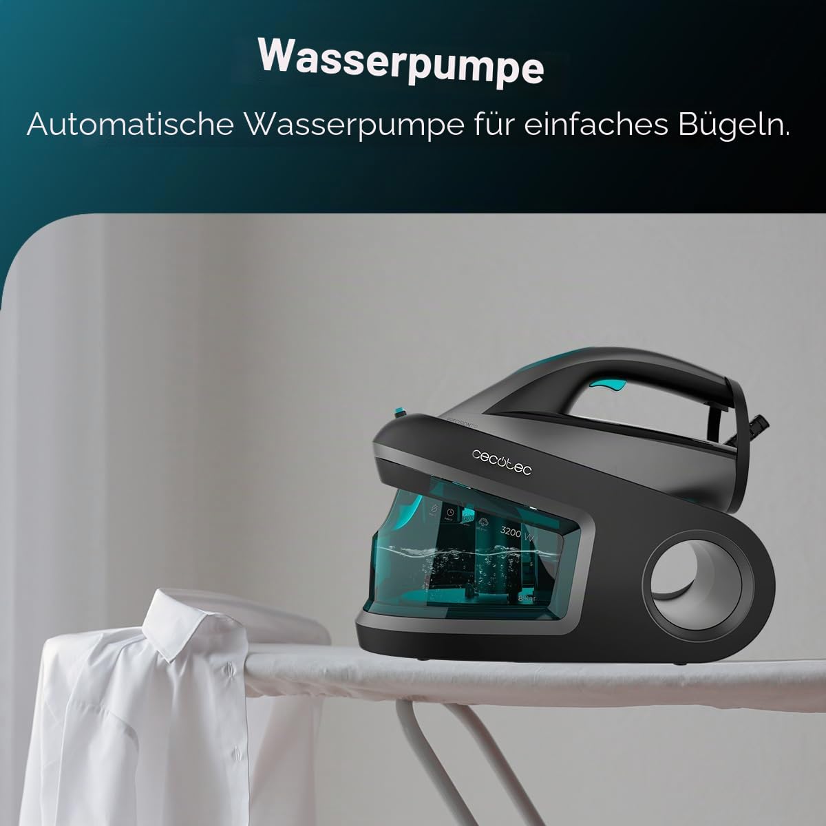 Cecotec Horizontalbügeleisenstation IronHero 3200 Station Essential. 3200W, 8 Bar Druck, Dauerdampf 150g/min, Extra-Dampfstoß 420g/min, Turbo Slide Sohle, Auto Abschaltung, Cyclo Clean, Antikalkfilter