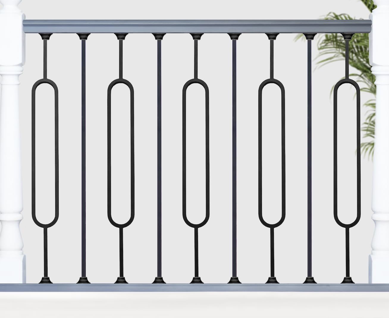 Set of 2 Matte Black "Enfield" Steel Stair Spindles - Pattern 16 - with Non Embedded Landing Brackets