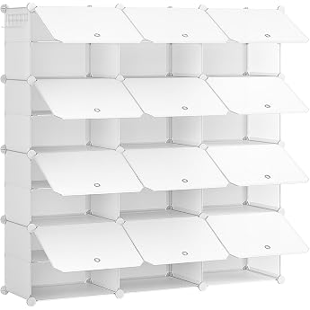 HOOBRO EWT38SC01G1 Shoe Rack 12 Compartments Shoe Rack 48 Pairs 40 x 30 x 30 cm per Compartment Narrow with Doors Plastic for