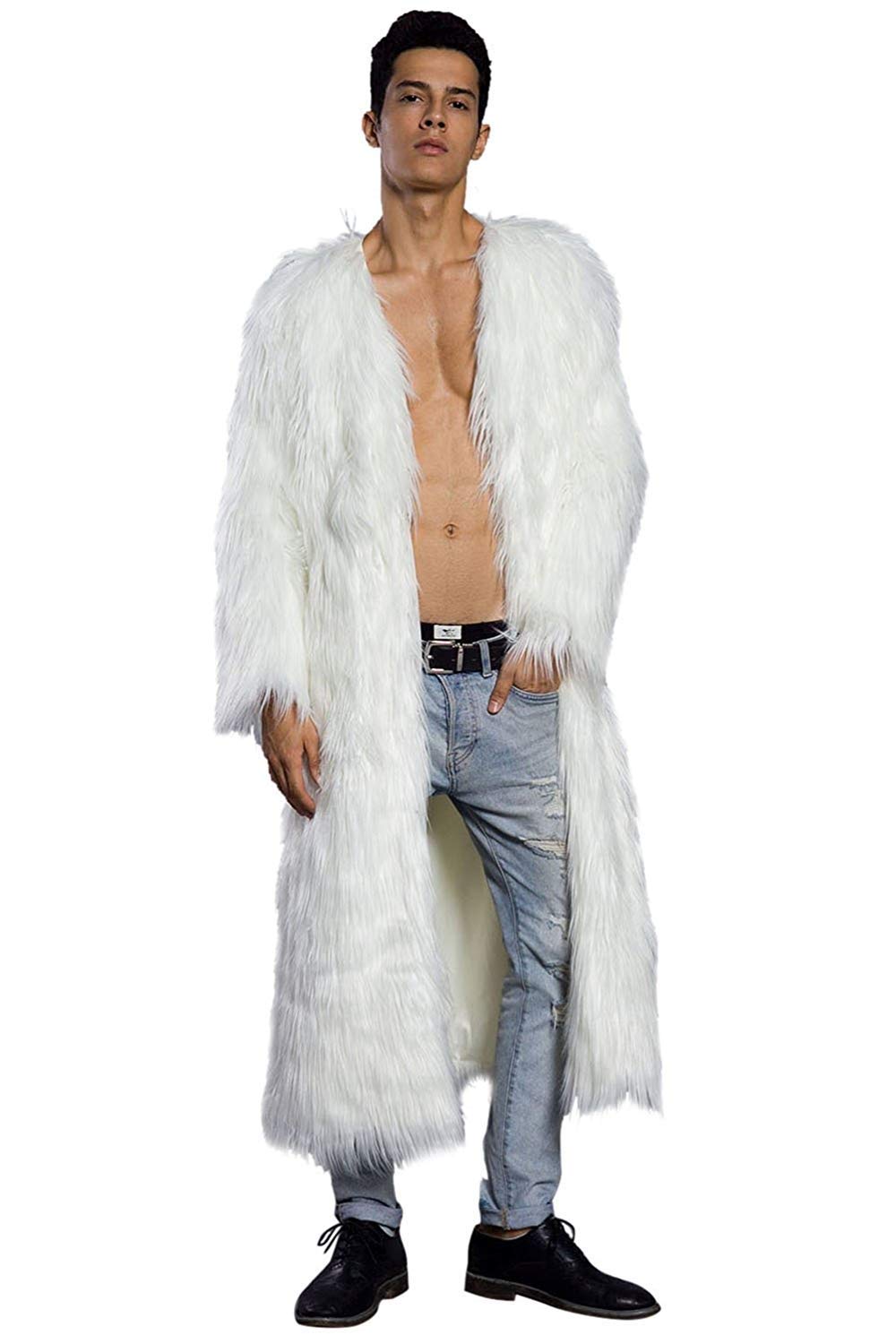 Męski płaszcz futrzany kurtka zimowa długi płaszcz parka kurtka futrzana moda zimowa moda męska odzież outwear ciepły płaszcz płaszcz kurtka męska męska, biały, L