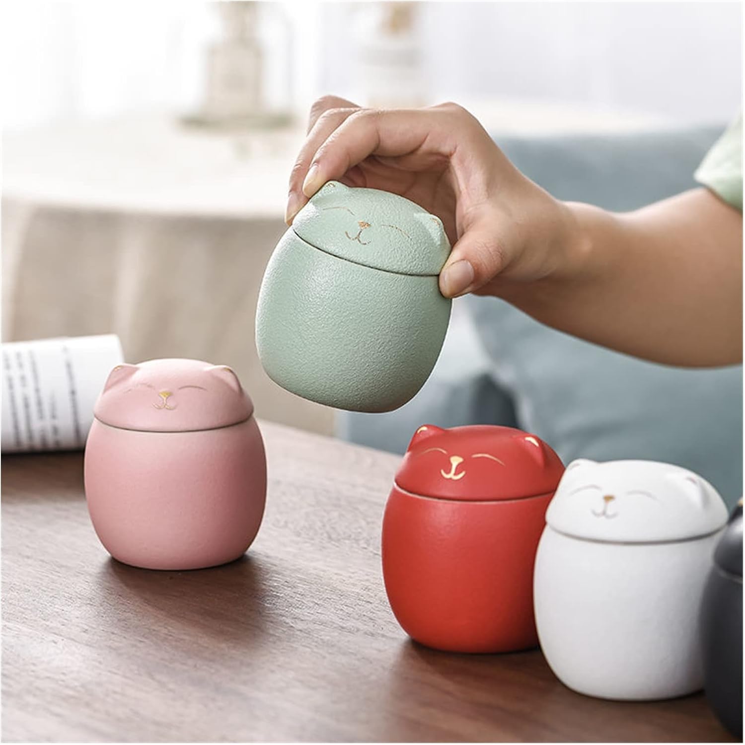 激安な Wqiang Store 茶筒かわいいラッキー猫セラミック茶貯蔵タンク茶包装箱ポータブル密閉包装家庭用茶器容器 Color Red 0ml Www Musicademitierra Com Ar