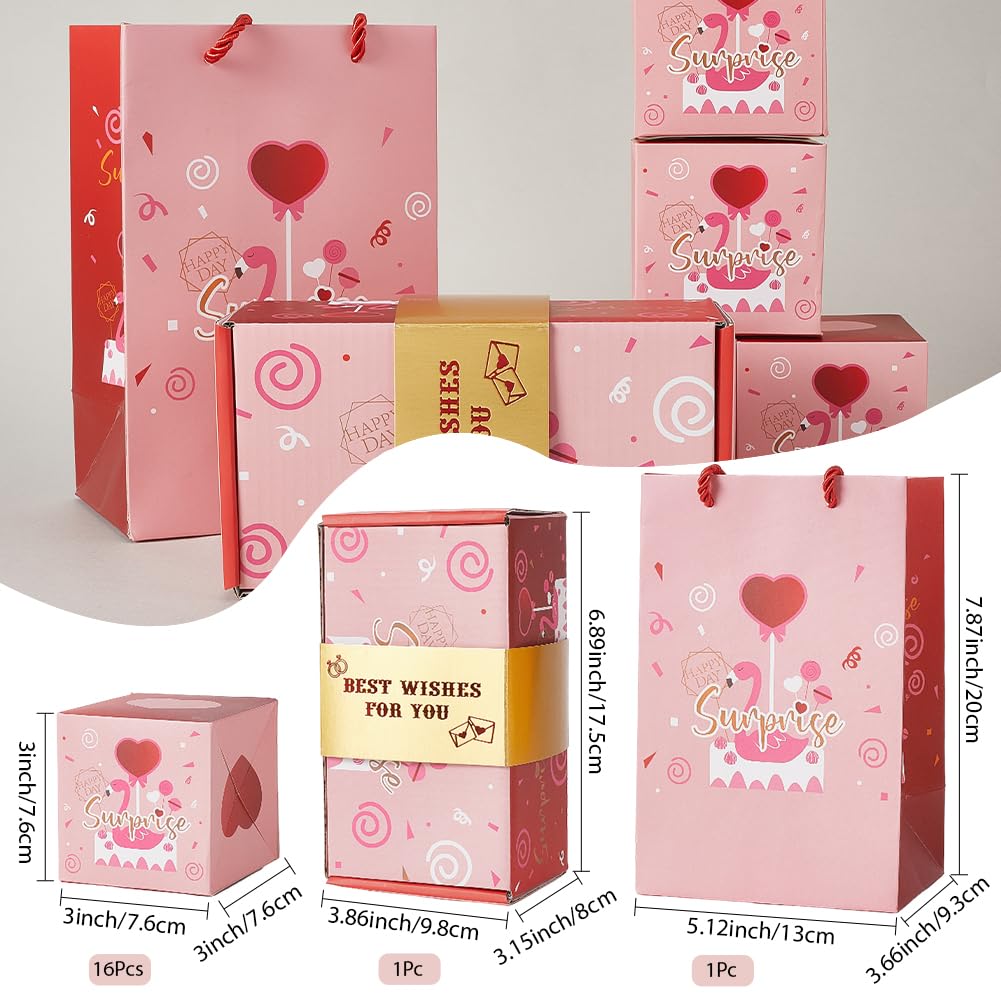 Scatola Regalo A Sorpresa per San valentinos Scatola Regalo Esplosiva Fai da Te con Sacchetto Amore Cuore Rosso Rosa Biglietti Creativi e Rom Ci per Anniversario Matrimonio Ringraziamen