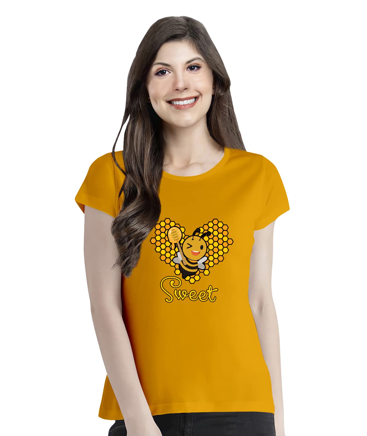 Women's Regular Fit Tshirt Sweet Honey Bee Cotton Printed Round Neck Half Sleeves Bee, Animal, Animal Lover, Trendy, Trending Tees and Tshirts, Pootlu.-picture-36