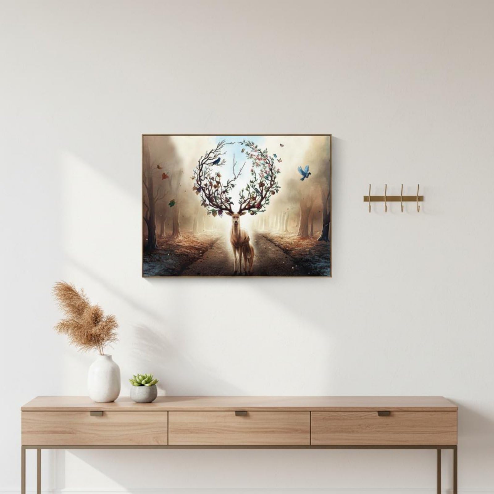 harayaa Cubierta de Panel de Distribución Tapa Mural Cuadro Eléctrico Tapa de Arte en Lienzo con Marco Mecanismo Abatible de, 50 40cm Cubre 38 30cm, Ciervo Madre E Hijo