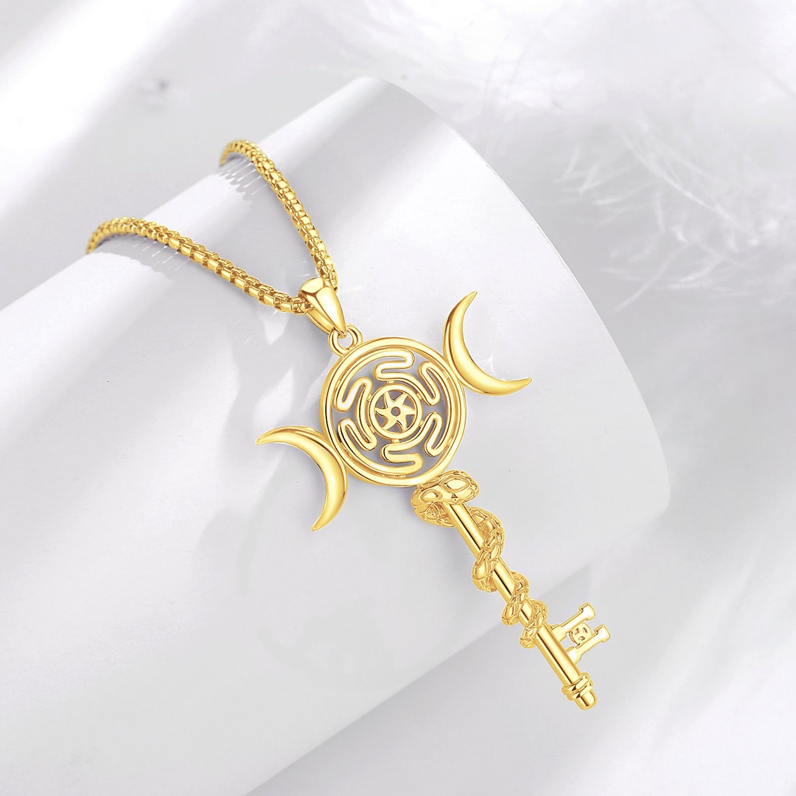 INFUSEU Dreifache Mondgöttin Halskette 925 Sterling Silber Anhänger Heidnisch Wiccan Magische Göttin Hekate Lilith Amulett Schutzschmuck für Frauen Männer