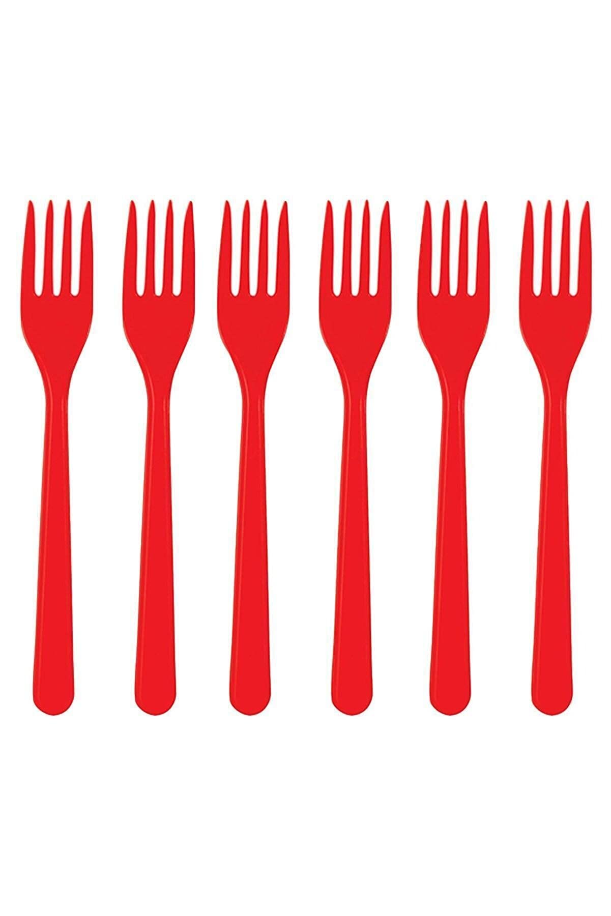 Plastik Kırmızı Çatal 25'li