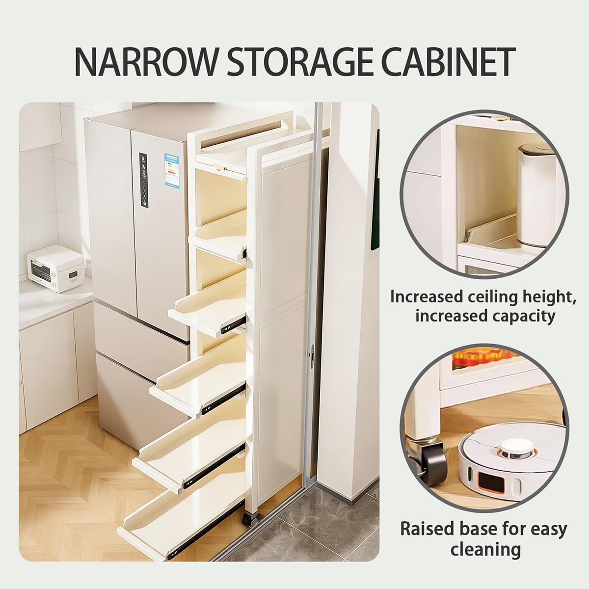 Slim Rolling Storage Cart with Wheels, Tall Narrow Cabinet, Mobile Shelving Unit, Organizer for Kitchen, Bathroom, Laundry Room(6.3x16.1x36.6in)