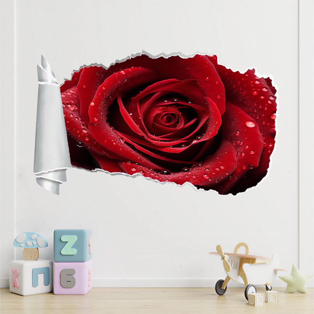 Adesivo Da Parete 3D Rimovibile Rose Decorazione Da Parete, Pavimento, Rosso Per Bagno, Camera Da Letto, Soggiorno, Sala Giochi, Murale 70X112Cm