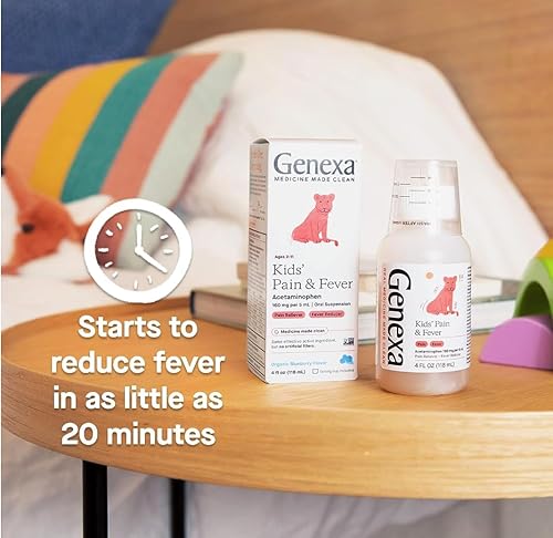 Miniatura 2 de Genexa Reductor de dolor y fiebre para niños  Acetaminofeno para niños, sin tintes, medicamento líquido de suspensión oral para niños de 2 a 11 años