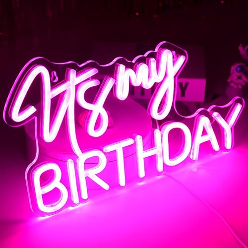Miniatura 2 de Planzo Letrero de luz LED de neón con texto en inglés "It's My Birthday", letrero de pared para decoración de ventana, letrero USB para dormitorio,