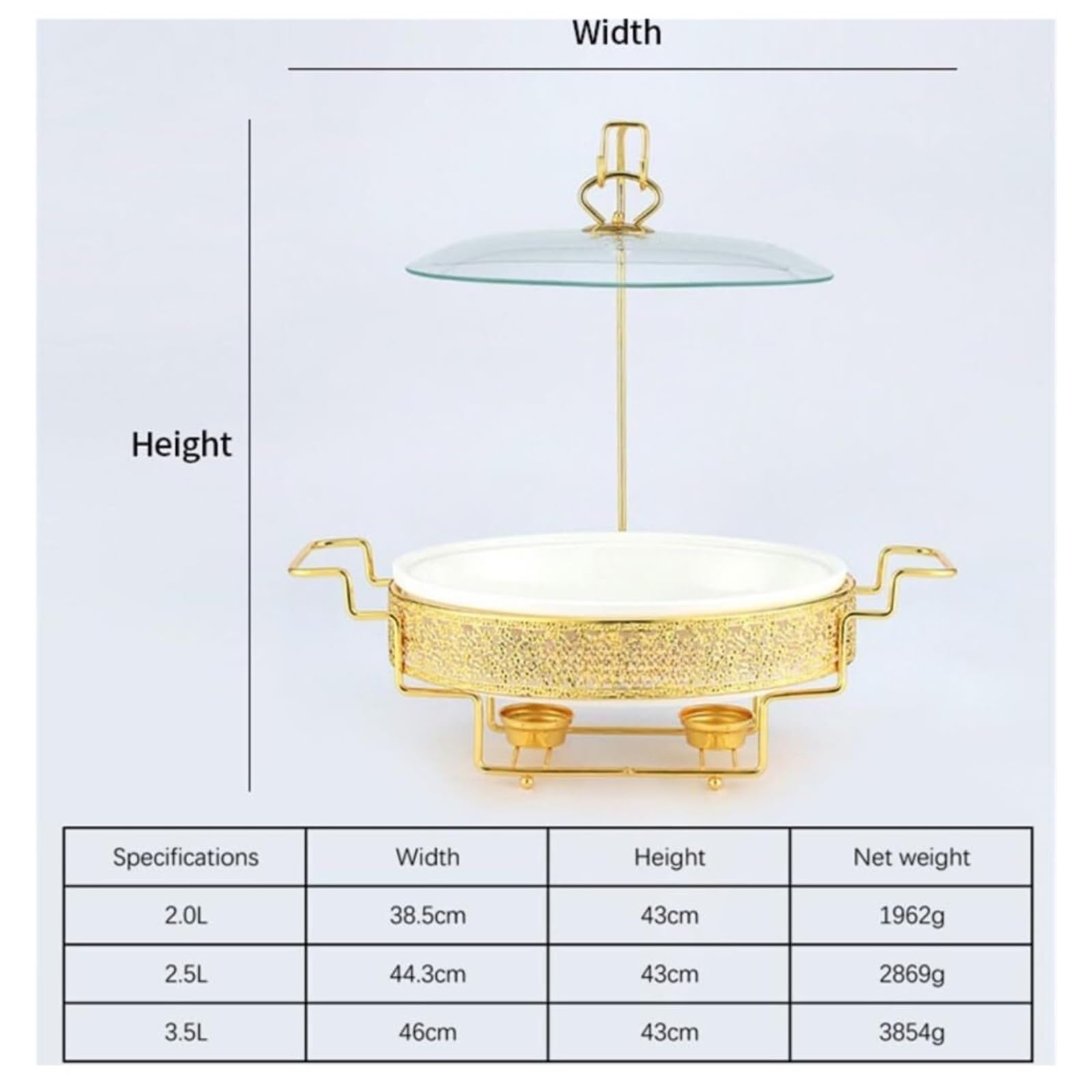 Scaldavivande in Ceramica Oro for Buffet | Rinforzo con Finitura Simil Marmo, Buffet Scaldavivande for Feste(3L)