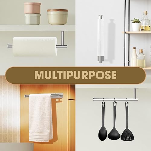 Miniatura 5 de JDGOU Soporte para toallas de papel autoadhesivo o perforado, soporte para toallas de papel debajo del gabinete, soporte de pared impermeable y