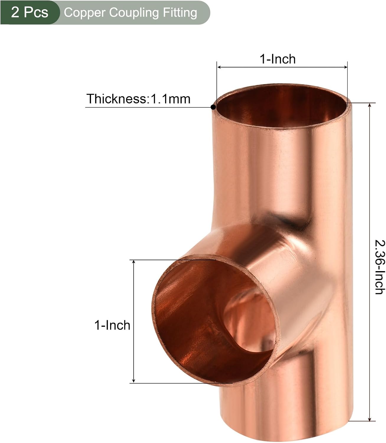 YOKIVE 2 Pcs Tee Copper Fitting, Plumbing 3 Way Copper Tube Pipe Fitting Welding Joint Connector Adapter, Great for HVAC, Air Conditioner (1" Inner Dia.)