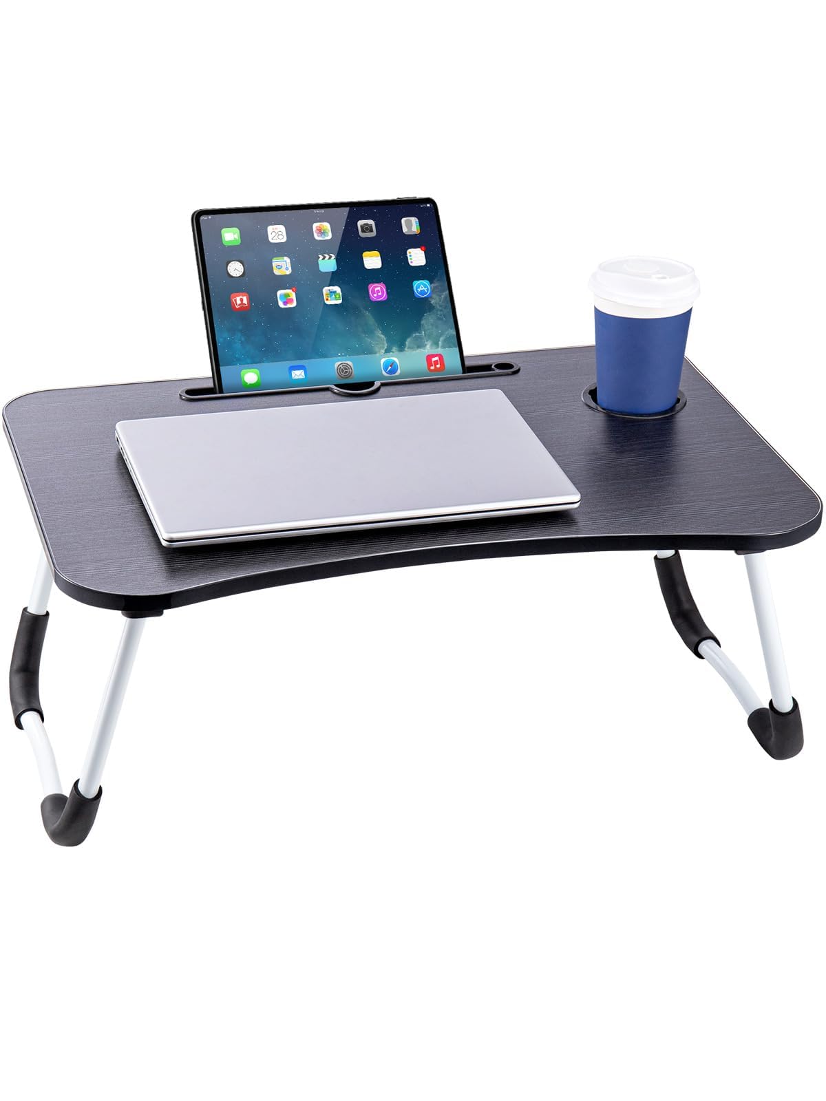 CROWNSHOP Laptop Table, 60 X 40 X 28cm Bed Table, Bed Desk Stand With Foldable Legs & Cup Slot Notebook Stand Computer Laptop Bed Table Laptops Tray For Sofa Bed, Pink (Black)